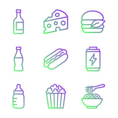 Gradient icons of various foods. Icon Symbol Illustration