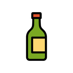 Green wine bottle with label. Icon Symbol Illustration