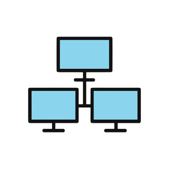 Networked screens form a digital hub. Icon Symbol Illustration