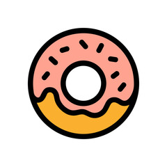 Pink frosted donut with sprinkles. Icon Symbol Illustration