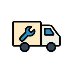 Repair truck with wrench graphic. Icon Symbol Illustration