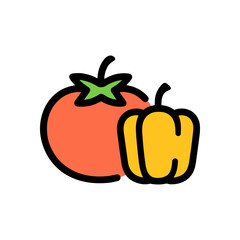 Tomato and pepper sidebyside. Icon Symbol Illustration