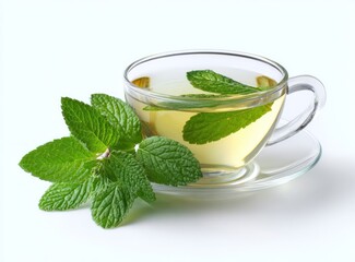 Fresh mint tea in a clear cup