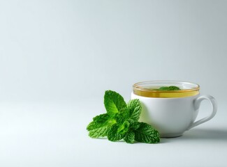 Fresh mint tea in a white cup