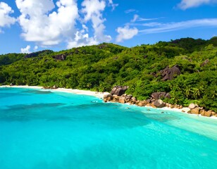 Fototapeta premium Tropical beach with turquoise water, and aerial view.