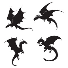 Obraz premium Four Dragon Silhouettes in Various Flying Poses