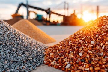 Gravel Quarry Landscape  Tan  Beige  Gray Aggregates at Sunset