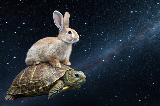 Cosmic Adventure Rabbit and Turtle's Space Journey - Powered by Adobe