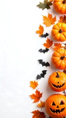 Autumn Halloween pumpkins border.