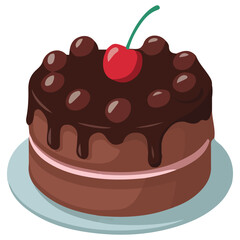 birthday cake with pink icing and chocolate isolated vector illustration