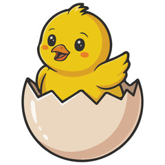 cute easter chick hatched from egg isolated vector illustration on white background