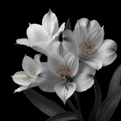 Fototapeta premium Elegant Monochrome Alstroemeria Lilies Close up Floral Photography High Contrast Black a