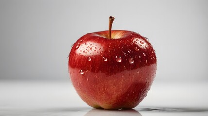 Red Apple with Water Droplets on Smooth Surface in Studio Lighting