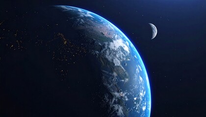 Obraz premium Earth with Moon, Night, and Space View.