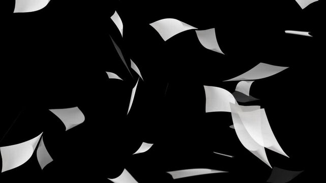 animated falling white paper sheets on black background, Flying Papers on Green Chromakey Background.
Flying White Paper in the Wind With Luma Matte, Paper flying alpha background