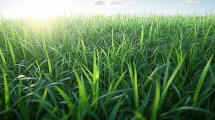 Obraz premium Lush Green Grass Field in Summer Sunlight Natural Landscape Background