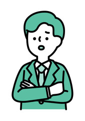 腕を組んで困り顔のビジネスパーソンの男性のベクターイラスト
