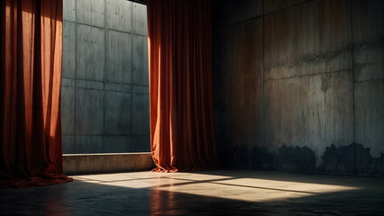 stage with red curtains and spotlights