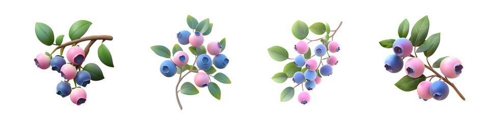 Obraz premium set of Vibrant illustration of blueberry branches with pink and blue berries. isolated on transparent background