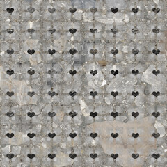 Geometric pattern texture with grunge stone hearts. Stylish floor wall tile heart