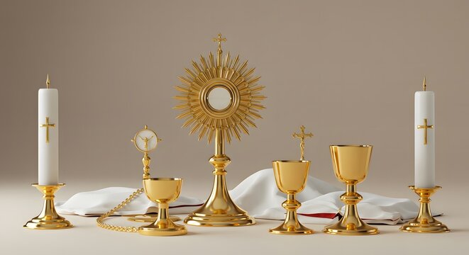 Corpus Christi Sacred Symbols &ndash; Religious Illustration Featuring Eucharistic Chalices, Communion Hosts, and Christian Elements Honoring the Body and Blood of Christ