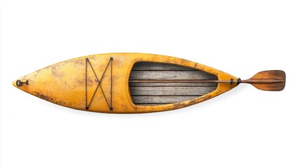 Vintage yellow kayak on a white background