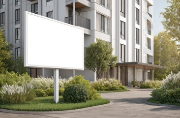 Obraz premium Modern apartment building with blank billboard