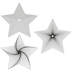 Star contour lines. Five pointed figure. Center burst vector. Geometric spiral shape.