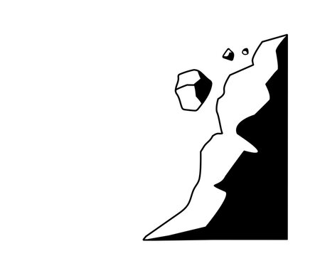 崖崩れ（落石）のシンプルな白黒イラスト