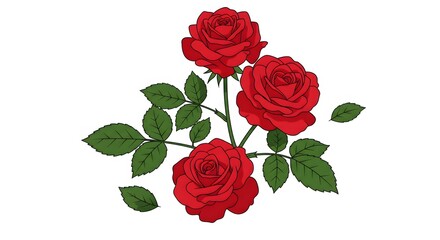 Elegant Red Roses Illustration Botanical Art Print