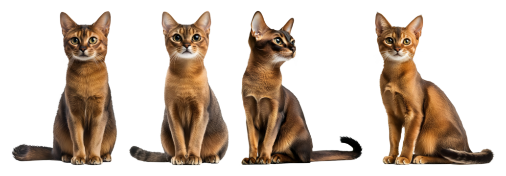 Four Abyssinian Cats Are Sitting Upright Facing Forward And To The Side Against A Transparent Background Transparent Background
