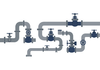 Gray pipes  dark blue valves intertwine on a white background