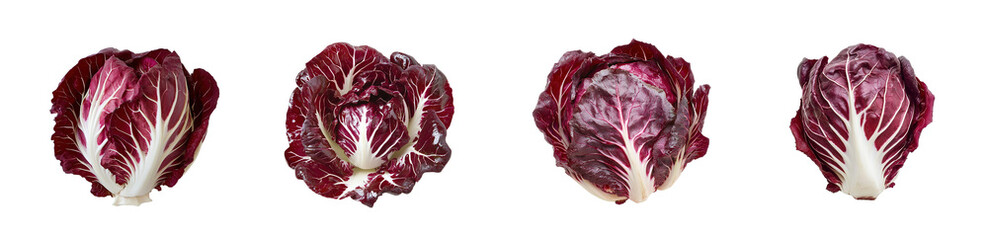 Obraz premium set of Close-up view of four radicchio heads isolated on transparent background
