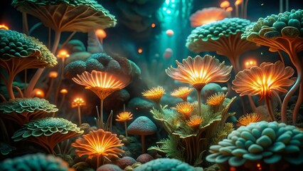 Enchanting Luminescent Flora in a Mystical Forest Setting