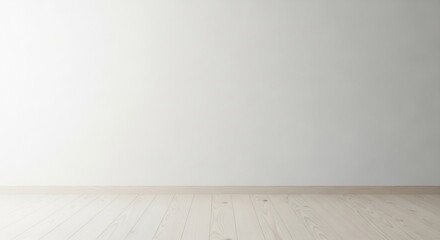 Fototapeta premium Clean White Wall and Wood Floor Background: Minimalist Interior Design Mockup Template