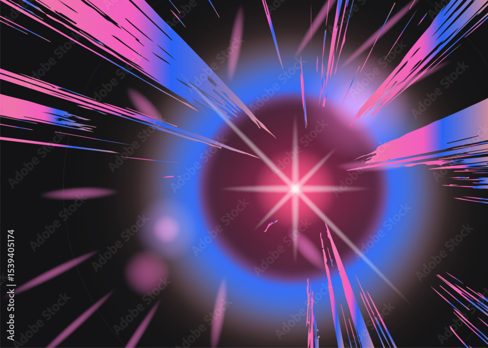 Aufkleber retrofuturistic abstract illustration in vaporwave style: vibrant streaks of pink radiate from a glo