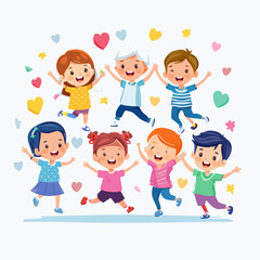 Fototapeta premium A group of children with diverse features playing together, promoting joy, unity, and early inclusion.