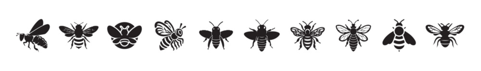 Bee vector icon . honey bee sign . isolated transparent . black outline and filled version, vector illustration eps 10.