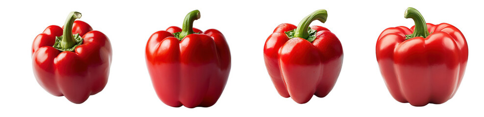 set of vibrant red bell peppers isolated on transparent background