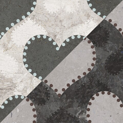 Geometric pattern texture with grunge stone hearts. Stylish floor wall tile heart