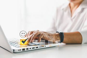 Customer service evaluation concept. Client feedback from marketing survey excellent service and...