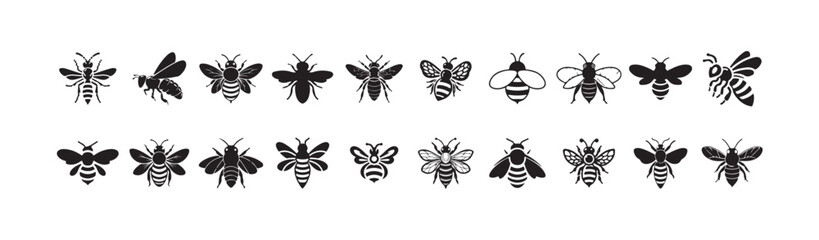 Set of Honey bee icon vector silhouette illustration isolated on white background, vector illustration eps 10.