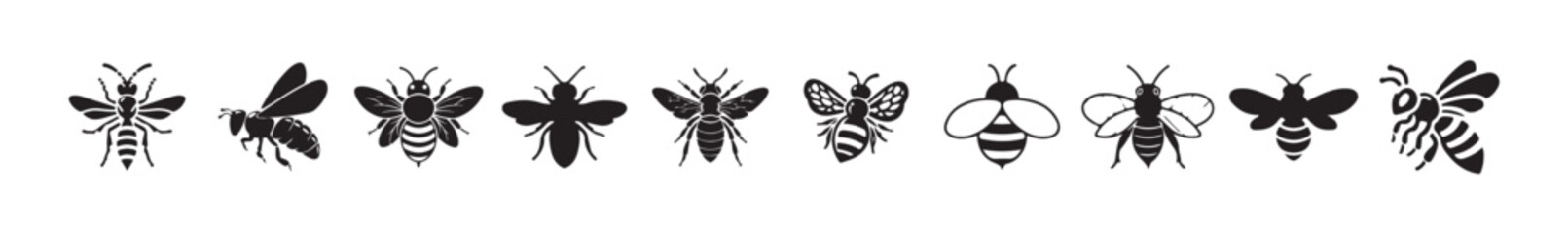 Set of Honey bee icon vector silhouette illustration isolated on white background, vector illustration eps 10.