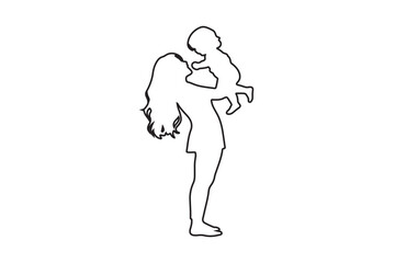 Silhouette and Outline of Mother Lifting Baby in Air – Family Love Concept