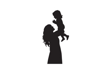 Silhouette and Outline of Mother Lifting Baby in Air – Family Love Concept