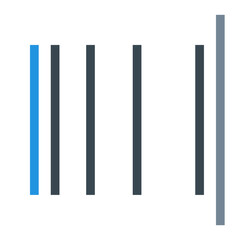 Illustration of vertical bars in varying shades of gray and one blue bar on a white background