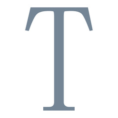 A simple illustration of a large gray letter t standing upright on a white plain background view