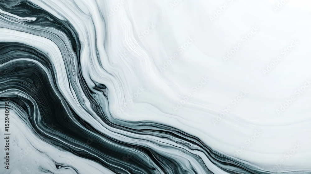 Poster abstract black and white marble texture with fluid, wavy patterns creating sense of movement and ele