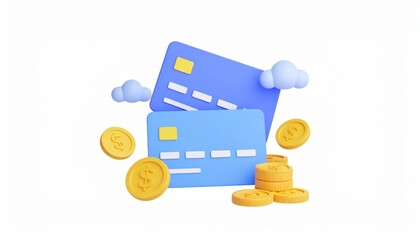 Eye-catching 3d render of a credit card with coins representing online banking and financial management concepts