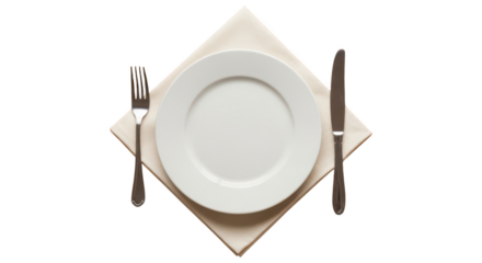 Empty plate with fork and knife on table setting
